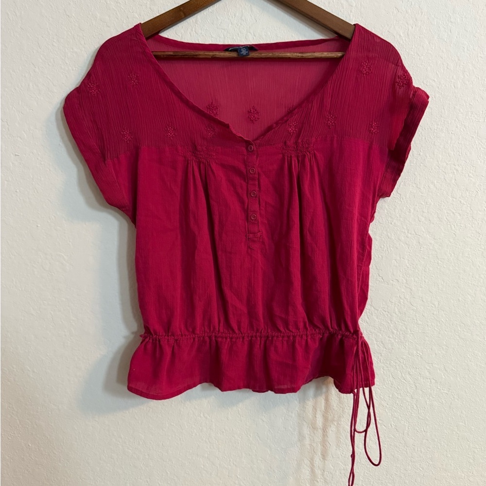 Y2K American Eagle Outfitters Deep Red Embroidered Blouse